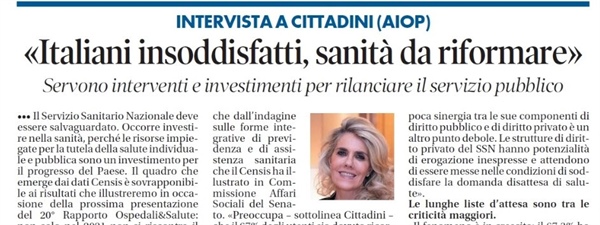 Barbara Cittadini su Il Tempo: "Italiani insoddisfatti, sanità da riformare con interventi e investimenti per rilanciare il servizio pubblico"