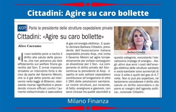 Presidente Cittadini a Milano Finanza:  «Agire su caro bollette»